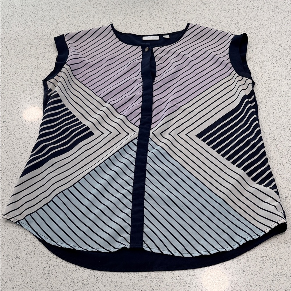 New York & Company Navy and Lavender Striped Blouse